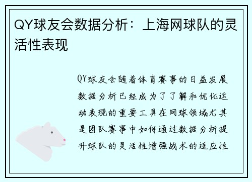 QY球友会数据分析：上海网球队的灵活性表现