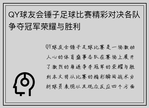 QY球友会锤子足球比赛精彩对决各队争夺冠军荣耀与胜利